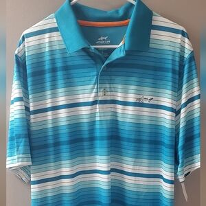 Attack Life by Greg Norman Blue and White Striped Polo. New With Tag
